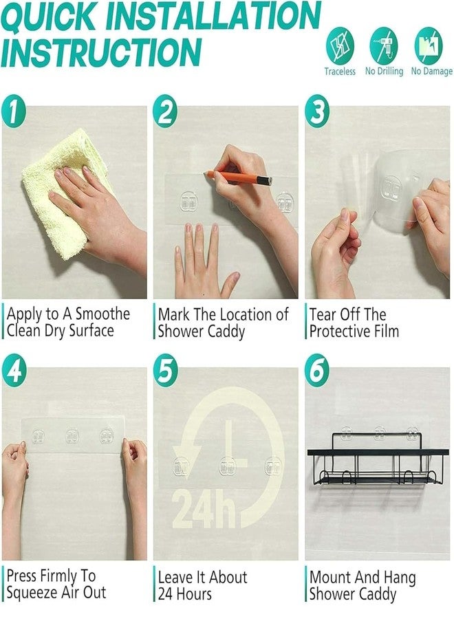 Clay Plus Stainless Steel Wall Mounted Bathroom Shelf, Self Adhesive Sticker Hooks Bathroom Organiser Rack, 4 Hooks for Towel Holder, Space-Saving Wall Mounted Bathroom Shelf Designer Pack of 1 - Image 3